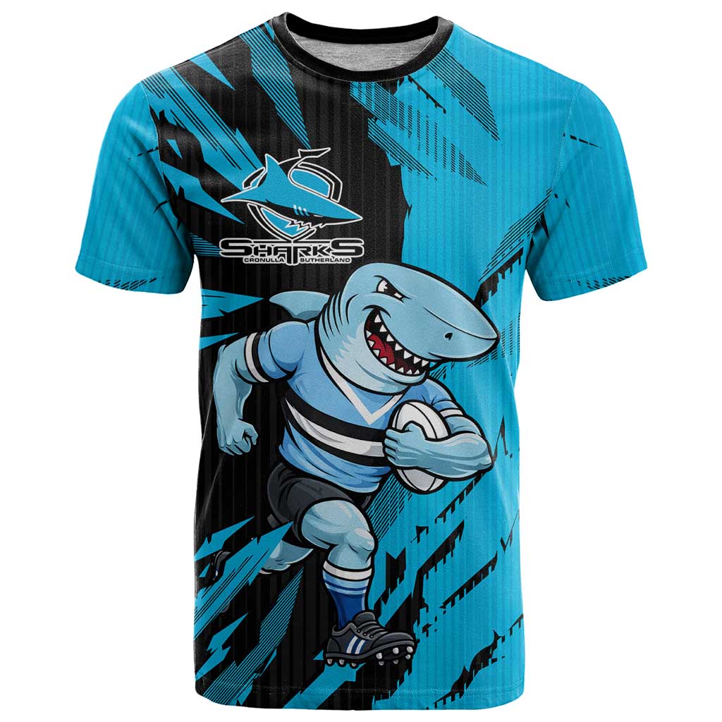 Personalized Cronulla Sharks T Shirt Dynamic Lightning Mascot Rugby Australia
