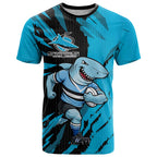 Personalized Cronulla Sharks T Shirt Dynamic Lightning Mascot Rugby Australia