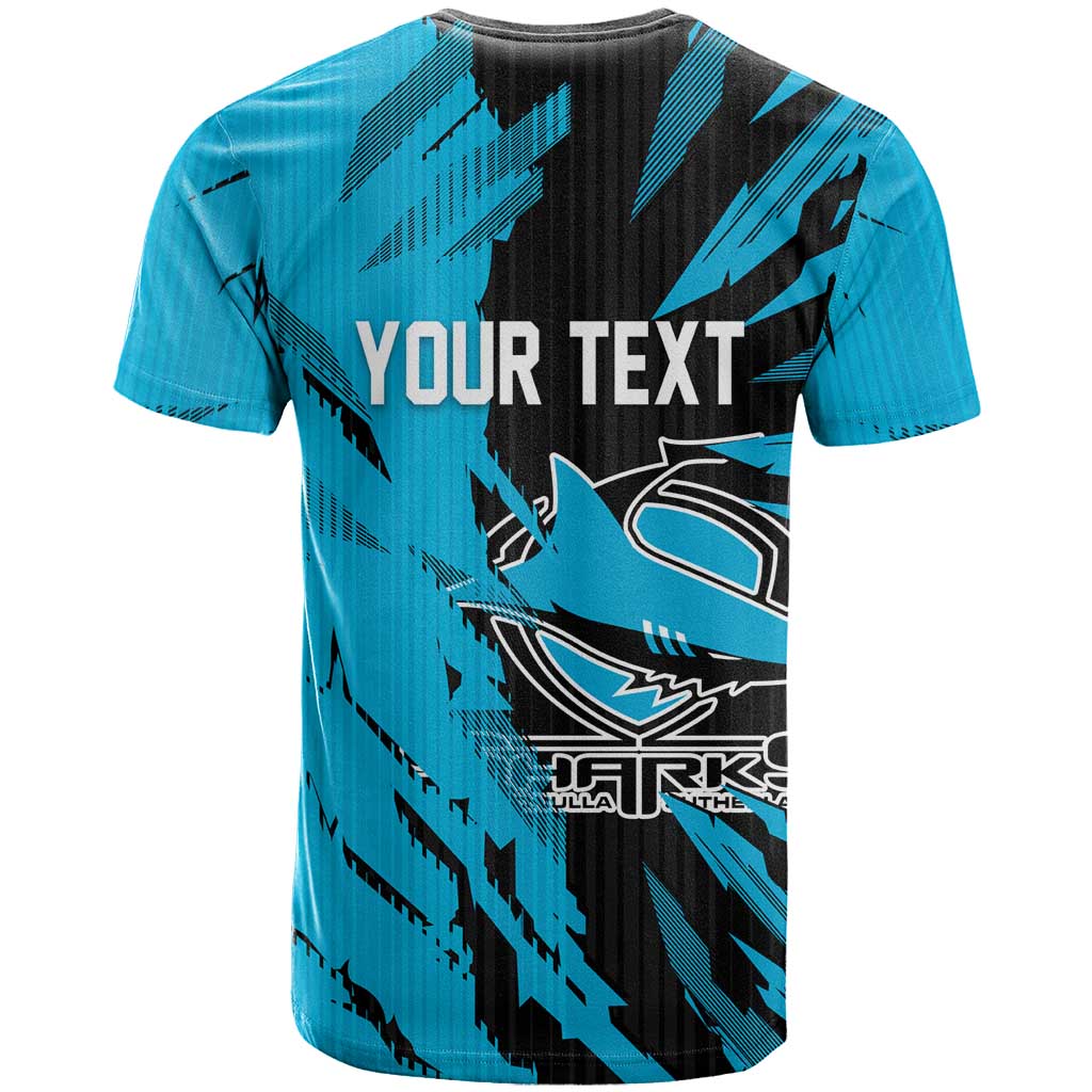 Personalized Cronulla Sharks T Shirt Dynamic Lightning Mascot Rugby Australia