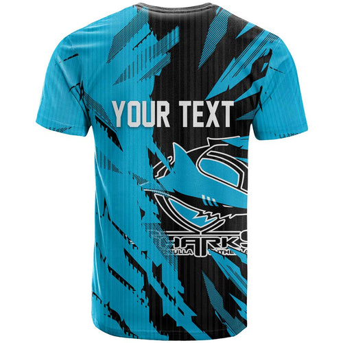 Personalized Cronulla Sharks T Shirt Dynamic Lightning Mascot Rugby Australia
