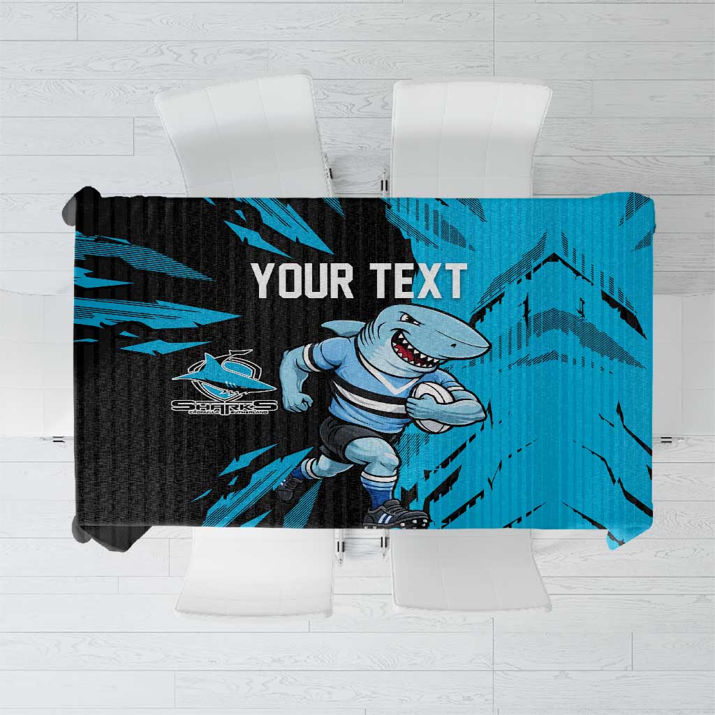 Personalized Cronulla Sharks Tablecloth Dynamic Lightning Mascot Rugby Australia