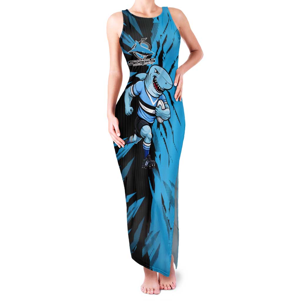 Personalized Cronulla Sharks Tank Maxi Dress Dynamic Lightning Mascot Rugby Australia