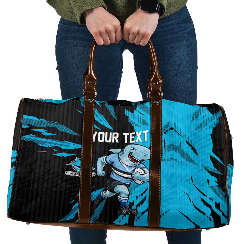 Personalized Cronulla Sharks Travel Bag Dynamic Lightning Mascot Rugby Australia