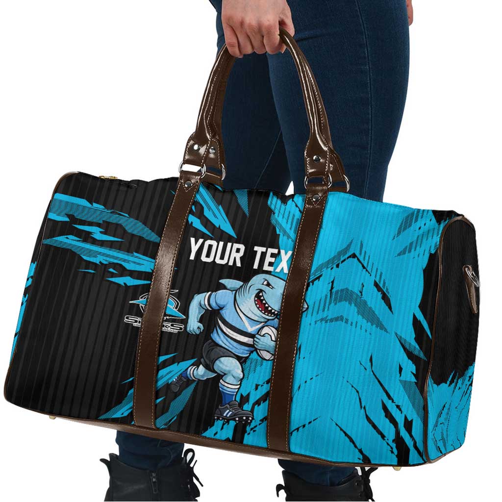 Personalized Cronulla Sharks Travel Bag Dynamic Lightning Mascot Rugby Australia