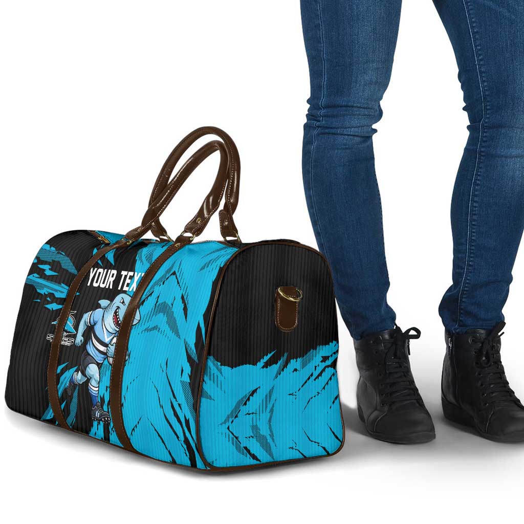 Personalized Cronulla Sharks Travel Bag Dynamic Lightning Mascot Rugby Australia