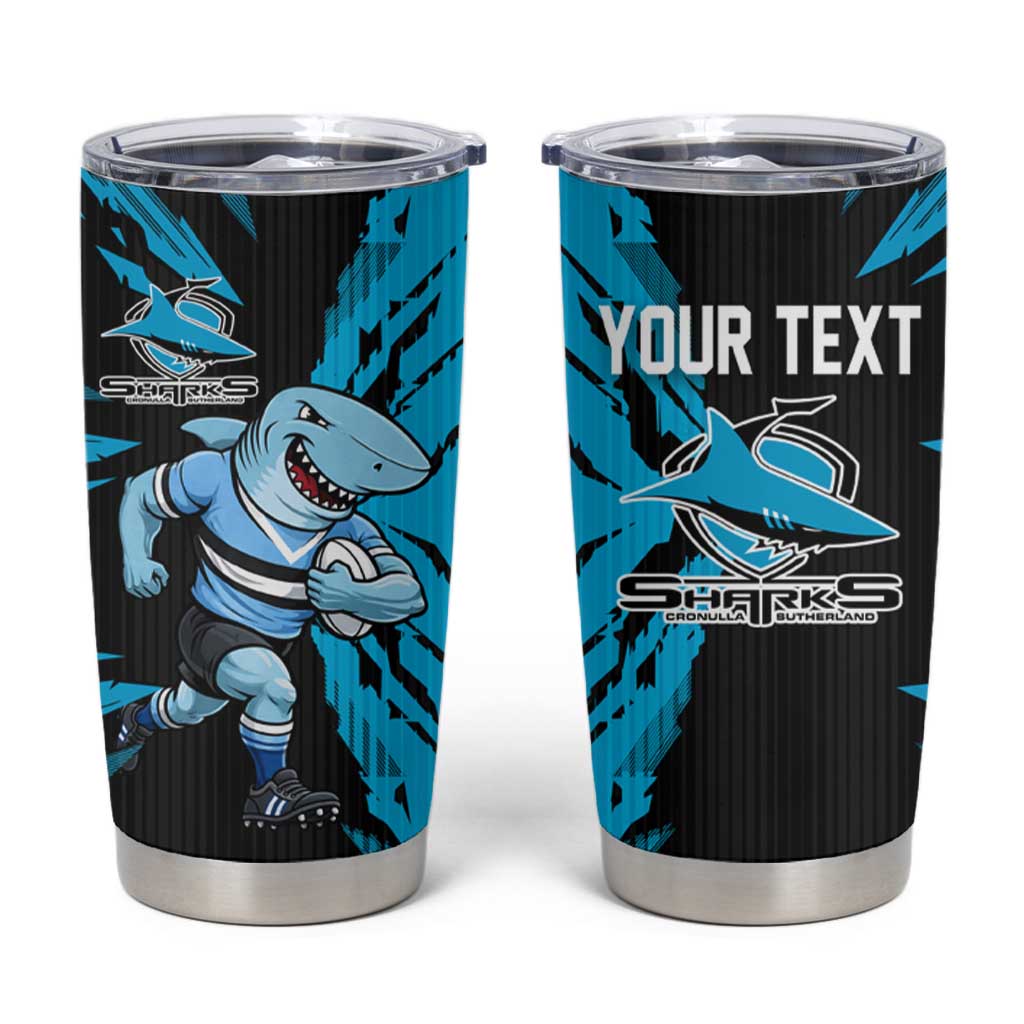 Personalized Cronulla Sharks Tumbler Cup Dynamic Lightning Mascot Rugby Australia