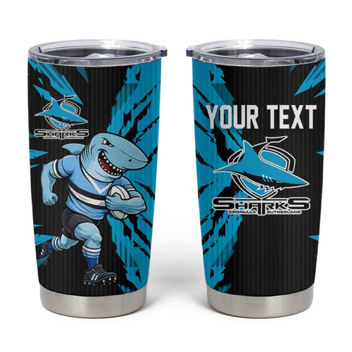 Personalized Cronulla Sharks Tumbler Cup Dynamic Lightning Mascot Rugby Australia
