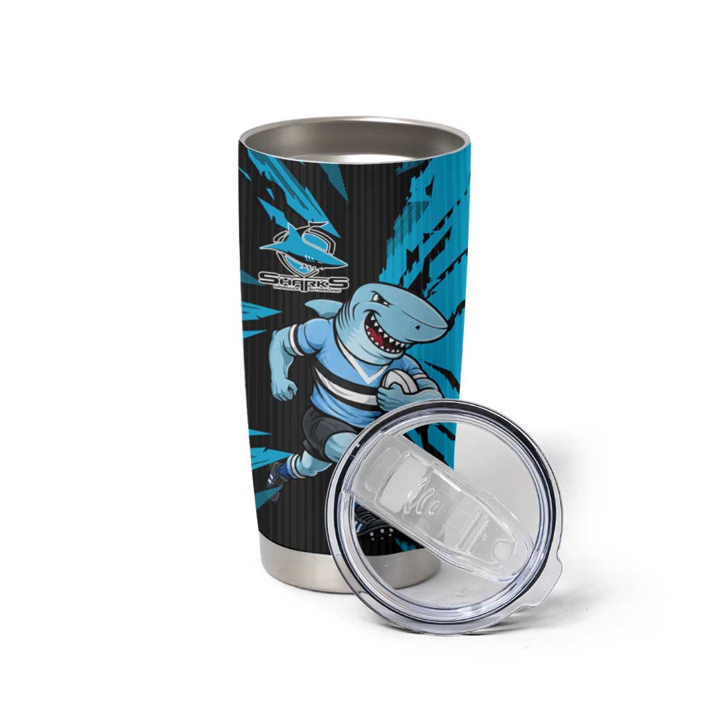 Personalized Cronulla Sharks Tumbler Cup Dynamic Lightning Mascot Rugby Australia