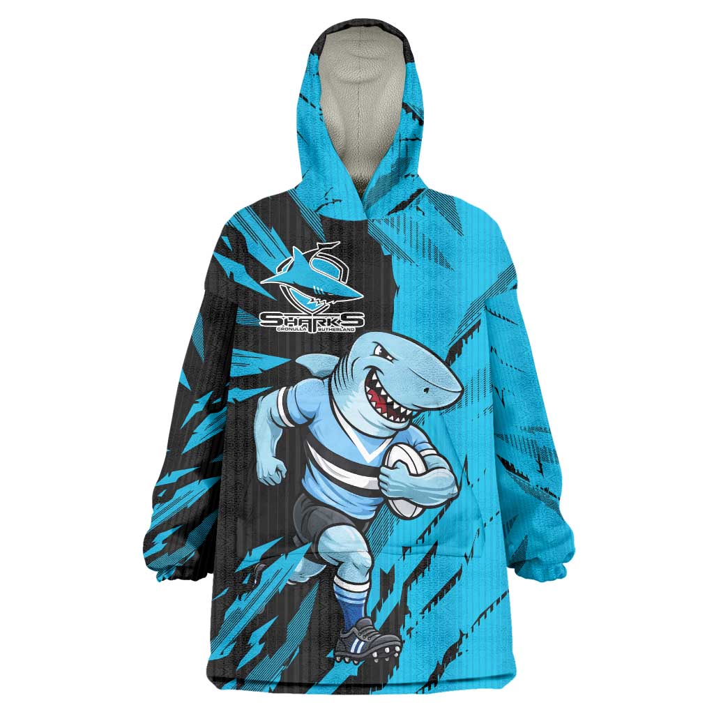 Personalized Cronulla Sharks Wearable Blanket Hoodie Dynamic Lightning Mascot Rugby Australia