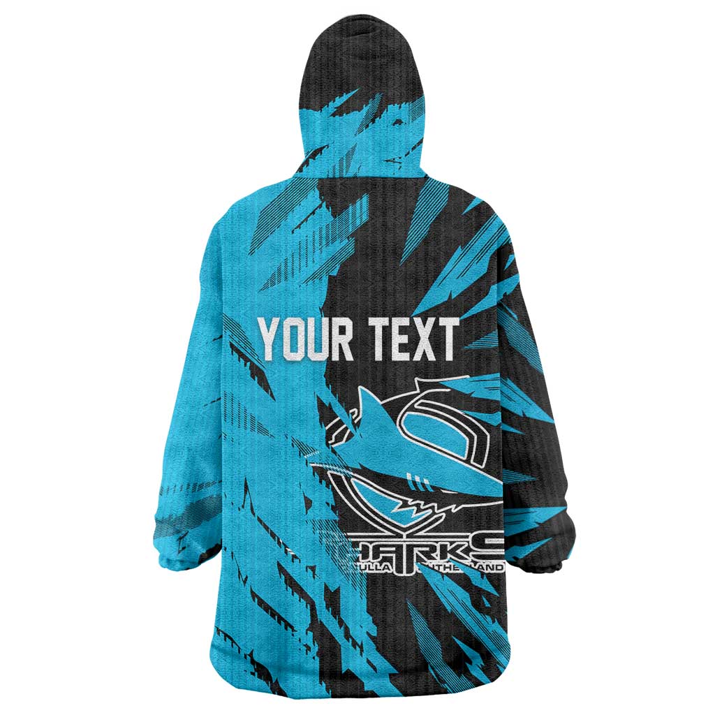 Personalized Cronulla Sharks Wearable Blanket Hoodie Dynamic Lightning Mascot Rugby Australia