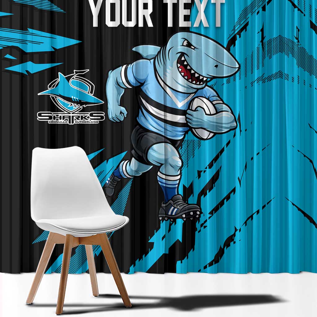Personalized Cronulla Sharks Window Curtain Dynamic Lightning Mascot Rugby Australia