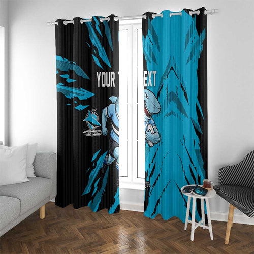 Personalized Cronulla Sharks Window Curtain Dynamic Lightning Mascot Rugby Australia