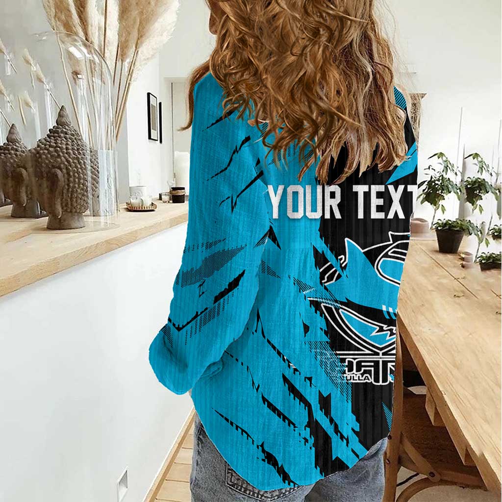 Personalized Cronulla Sharks Women Casual Shirt Dynamic Lightning Mascot Rugby Australia
