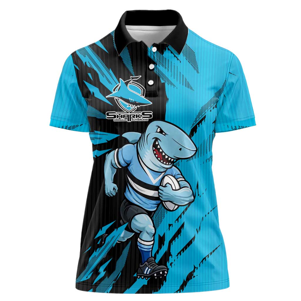 Personalized Cronulla Sharks Women Polo Shirt Dynamic Lightning Mascot Rugby Australia