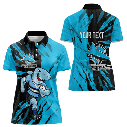 Personalized Cronulla Sharks Women Polo Shirt Dynamic Lightning Mascot Rugby Australia