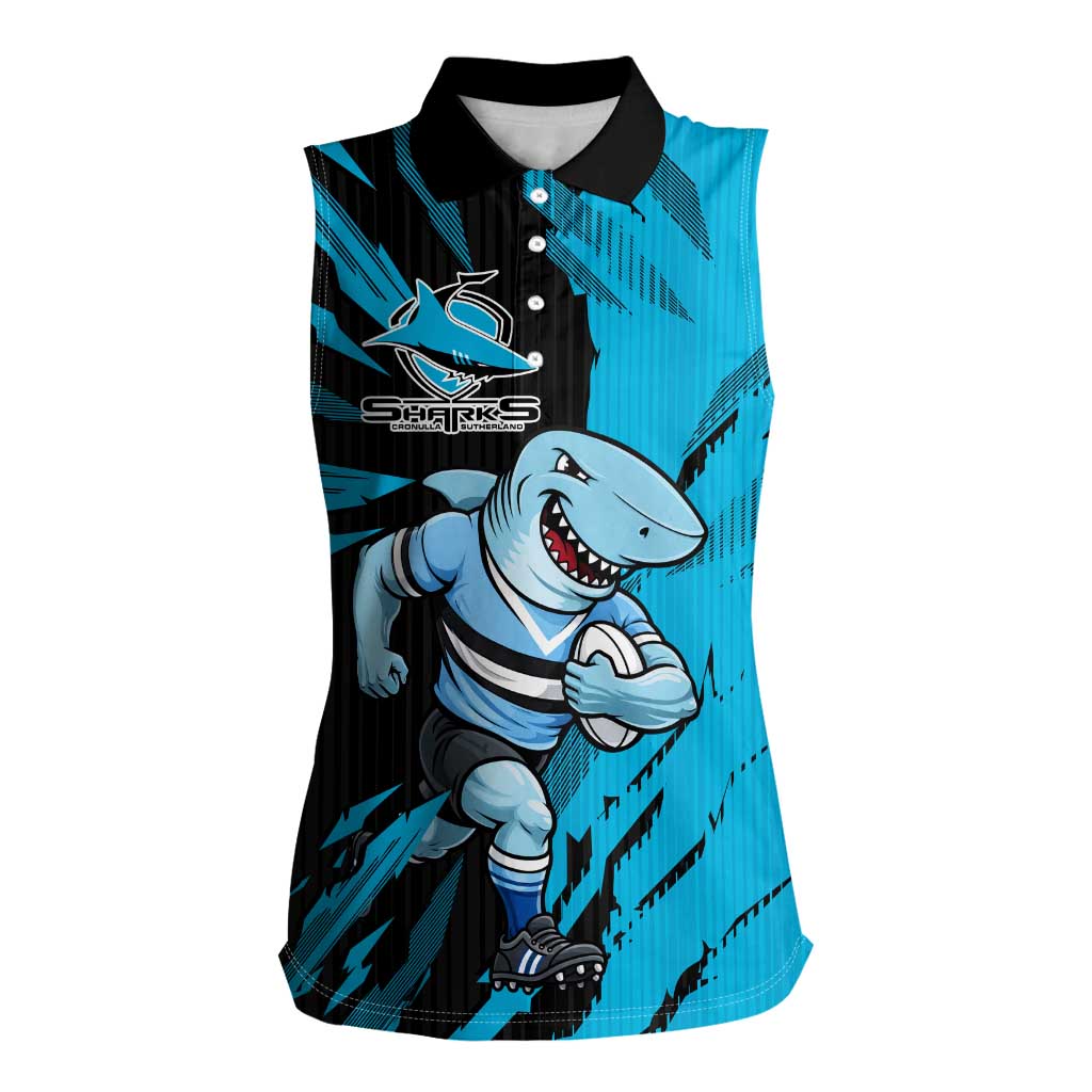 Personalized Cronulla Sharks Women Sleeveless Polo Shirt Dynamic Lightning Mascot Rugby Australia