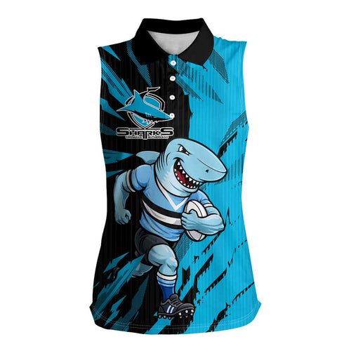 Personalized Cronulla Sharks Women Sleeveless Polo Shirt Dynamic Lightning Mascot Rugby Australia