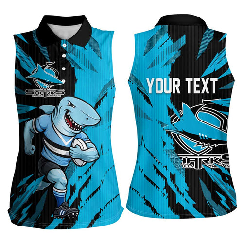 Personalized Cronulla Sharks Women Sleeveless Polo Shirt Dynamic Lightning Mascot Rugby Australia