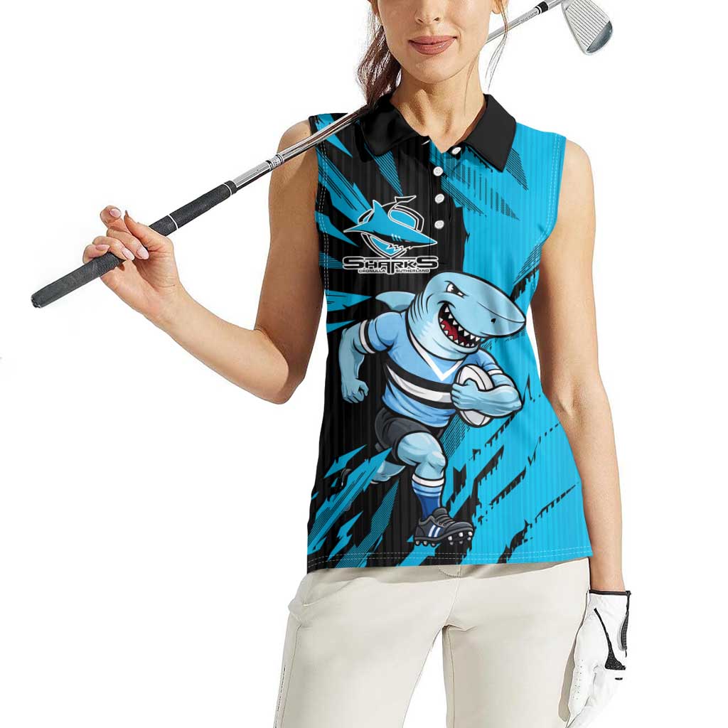 Personalized Cronulla Sharks Women Sleeveless Polo Shirt Dynamic Lightning Mascot Rugby Australia
