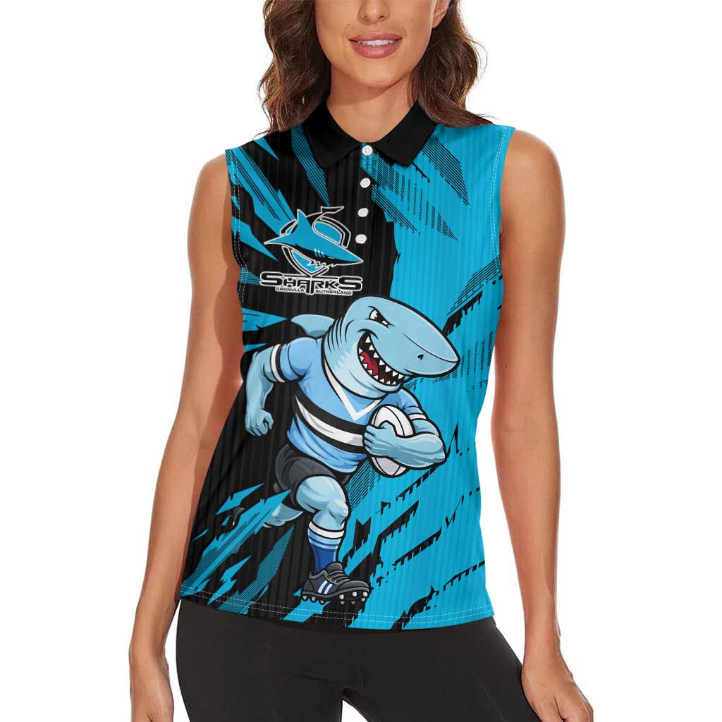 Personalized Cronulla Sharks Women Sleeveless Polo Shirt Dynamic Lightning Mascot Rugby Australia