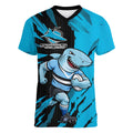 Personalized Cronulla Sharks Women V-Neck T-Shirt Dynamic Lightning Mascot Rugby Australia