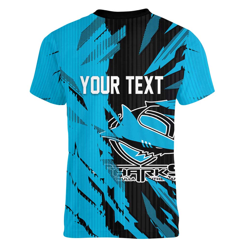Personalized Cronulla Sharks Women V-Neck T-Shirt Dynamic Lightning Mascot Rugby Australia