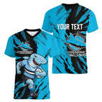 Personalized Cronulla Sharks Women V-Neck T-Shirt Dynamic Lightning Mascot Rugby Australia