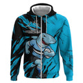 Personalized Cronulla Sharks Zip Hoodie Dynamic Lightning Mascot Rugby Australia