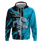 Personalized Cronulla Sharks Zip Hoodie Dynamic Lightning Mascot Rugby Australia