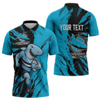Personalized Cronulla Sharks Zipper Polo Shirt Dynamic Lightning Mascot Rugby Australia