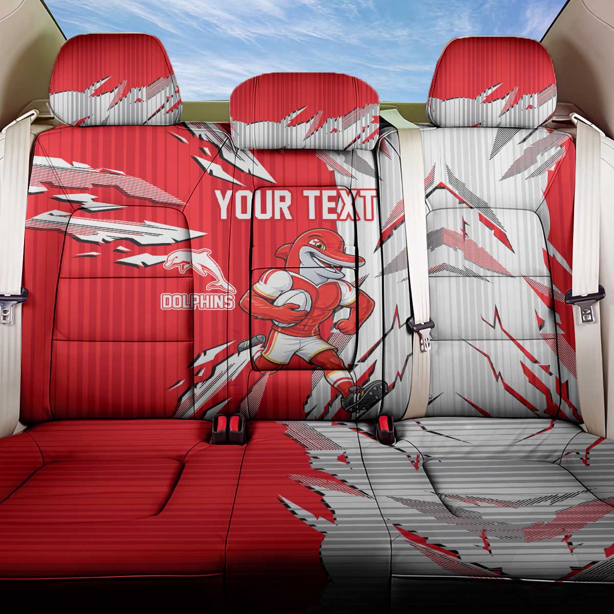 Personalized Dolphins Back Car Seat Cover Dynamic Lightning Mascot Rugby Australia