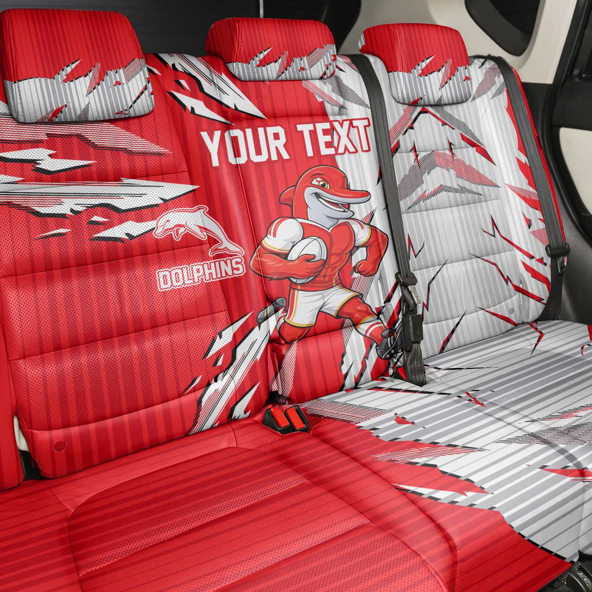 Personalized Dolphins Back Car Seat Cover Dynamic Lightning Mascot Rugby Australia