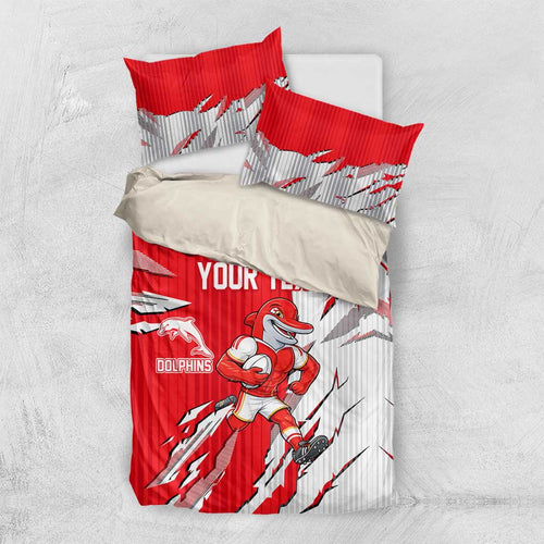 Personalized Dolphins Bedding Set Dynamic Lightning Mascot Rugby Australia