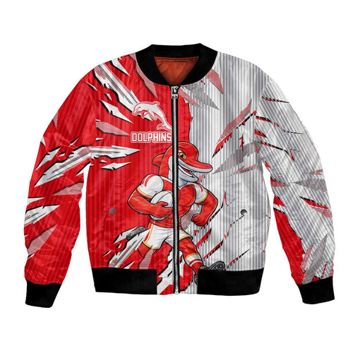 Personalized Dolphins Bomber Jacket Dynamic Lightning Mascot Rugby Australia