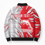 Personalized Dolphins Bomber Puffer Jacket Dynamic Lightning Mascot Rugby Australia