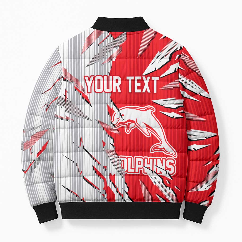 Personalized Dolphins Bomber Puffer Jacket Dynamic Lightning Mascot Rugby Australia