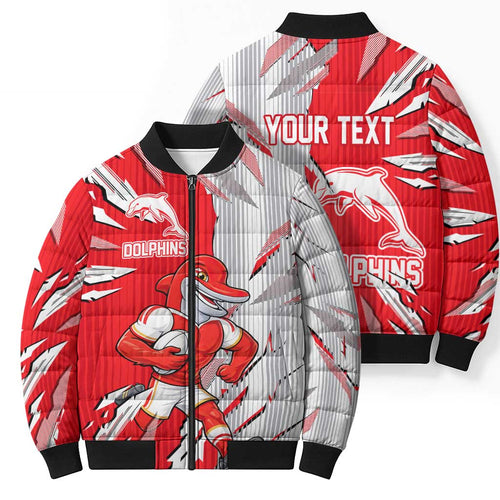 Personalized Dolphins Bomber Puffer Jacket Dynamic Lightning Mascot Rugby Australia