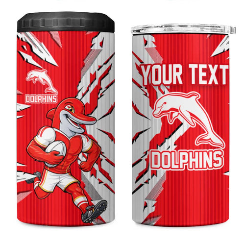 Personalized Dolphins 4 in 1 Can Cooler Tumbler Dynamic Lightning Mascot Rugby Australia