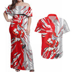 Personalized Dolphins Couples Matching Off Shoulder Maxi Dress and Hawaiian Shirt Dynamic Lightning Mascot Rugby Australia