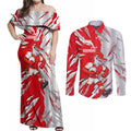 Personalized Dolphins Couples Matching Off Shoulder Maxi Dress and Long Sleeve Button Shirt Dynamic Lightning Mascot Rugby Australia