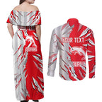 Personalized Dolphins Couples Matching Off Shoulder Maxi Dress and Long Sleeve Button Shirt Dynamic Lightning Mascot Rugby Australia