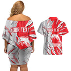 Personalized Dolphins Couples Matching Off Shoulder Short Dress and Hawaiian Shirt Dynamic Lightning Mascot Rugby Australia
