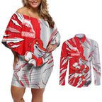 Personalized Dolphins Couples Matching Off Shoulder Short Dress and Long Sleeve Button Shirt Dynamic Lightning Mascot Rugby Australia