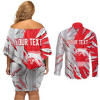 Personalized Dolphins Couples Matching Off Shoulder Short Dress and Long Sleeve Button Shirt Dynamic Lightning Mascot Rugby Australia