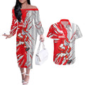 Personalized Dolphins Couples Matching Off The Shoulder Long Sleeve Dress and Hawaiian Shirt Dynamic Lightning Mascot Rugby Australia