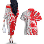 Personalized Dolphins Couples Matching Off The Shoulder Long Sleeve Dress and Hawaiian Shirt Dynamic Lightning Mascot Rugby Australia