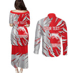 Personalized Dolphins Couples Matching Puletasi and Long Sleeve Button Shirt Dynamic Lightning Mascot Rugby Australia
