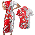 Personalized Dolphins Couples Matching Short Sleeve Bodycon Dress and Hawaiian Shirt Dynamic Lightning Mascot Rugby Australia