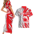 Personalized Dolphins Couples Matching Short Sleeve Bodycon Dress and Hawaiian Shirt Dynamic Lightning Mascot Rugby Australia