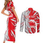 Personalized Dolphins Couples Matching Short Sleeve Bodycon Dress and Long Sleeve Button Shirt Dynamic Lightning Mascot Rugby Australia